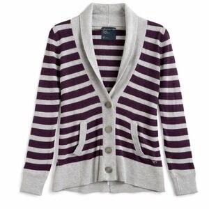 American Eagle Plum Gray Striped Boho Cardigan Womens Large Shawl Collar Sweater